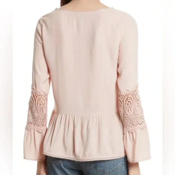 NWT Joie Emelda Bell Sleeve Blouse Blush Pink Lace  Feminine Womens Size Large - Picture 3 of 14